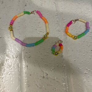 Rainbow/smiley face choker, ring, bracelet pack